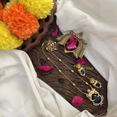 Stylish Dual Elephant Green AD Stone Pendant Chain-G14525